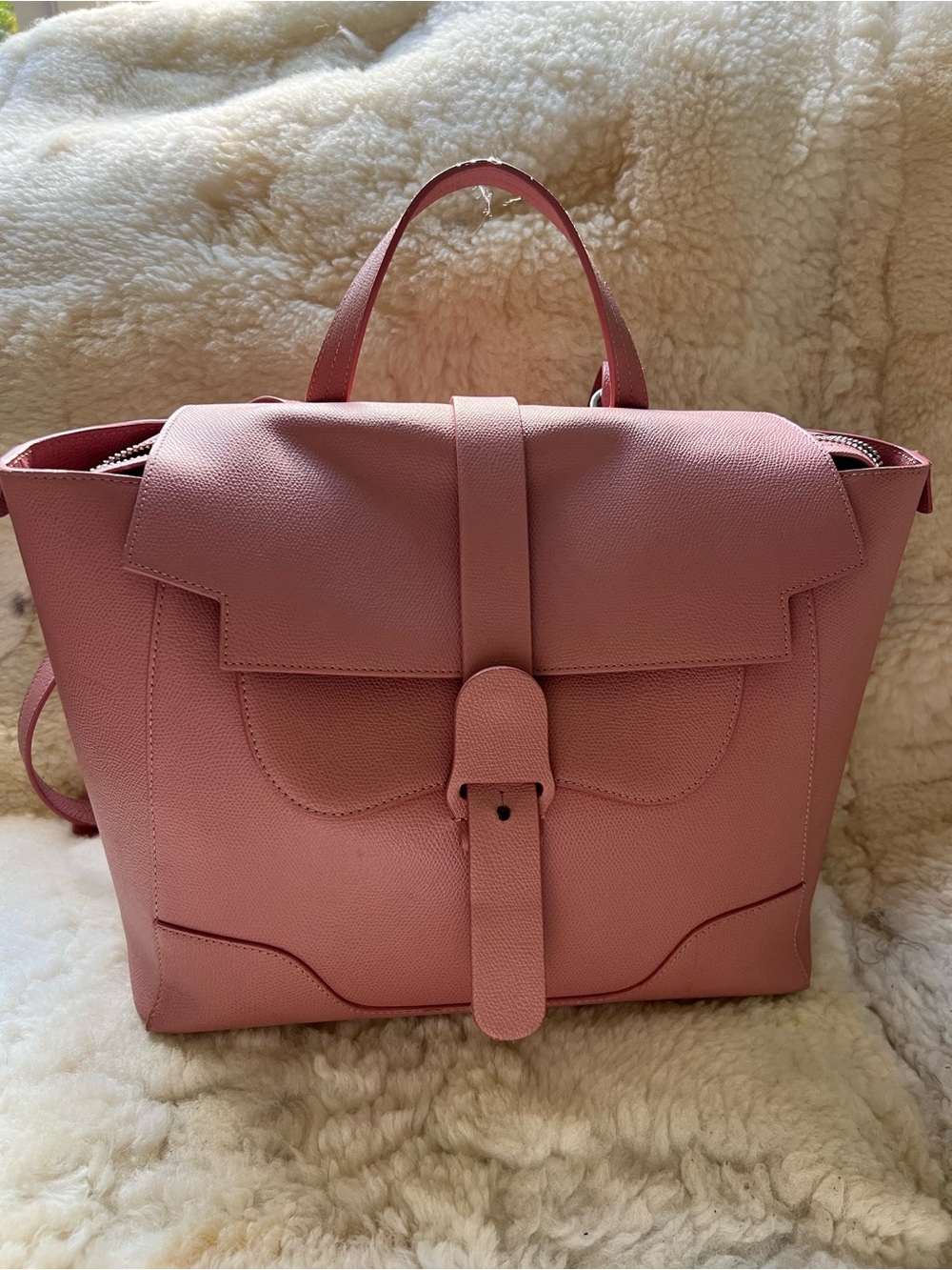 Senreve Maestra Pink Structured Leather Shoulder Satchel Backpack